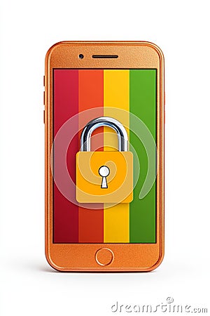Vibrant smartphone colorful screen displaying security padlock symbolizing data protection encryption cybersecurity privacy Cartoon Illustration
