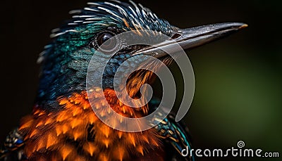 Vibrant starling perching on green branch, iridescent feathers shining generated by AI Stock Photo