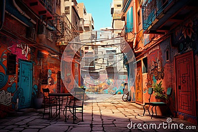 Vibrant street art portraying Arabic language Stock Photo