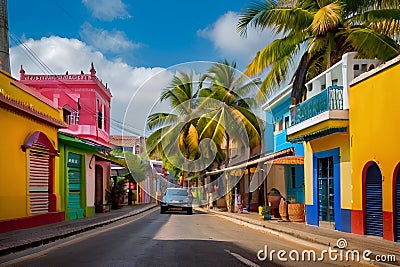 A vibrant street in a tropical city Stock Photo