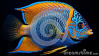 Vibrant striped clown fish swimming in reef generated by AI Stock Photo