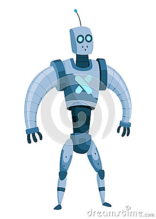 A Vibrant and Stylized Blue Robot Character Featuring Distinct Angular Features and Design Vector Illustration