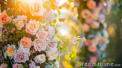 Vibrant Sunrise Glow on Blossoming Flower Wall Stock Photo