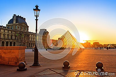 Vibrant sunset Louvre Editorial Stock Photo