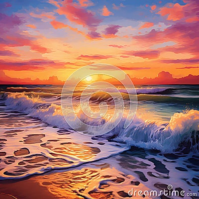 Vibrant sunset over a serene beach Stock Photo