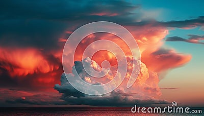 Vibrant sunset sky over tranquil seascape landscape generated by AI Stock Photo