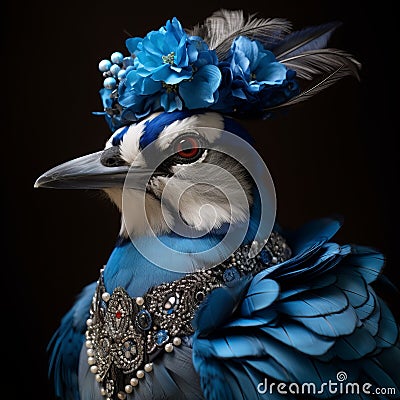Vibrant And Surreal Blue Jay Costume By Lilian Blh Stock Photo