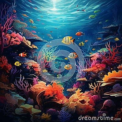 Vibrant and Surreal Coral Reef Stock Photo