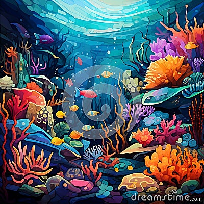 Vibrant and Surreal Coral Reef Stock Photo