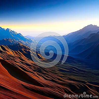 vibrant surreal landscape, desert mountains Stock Photo