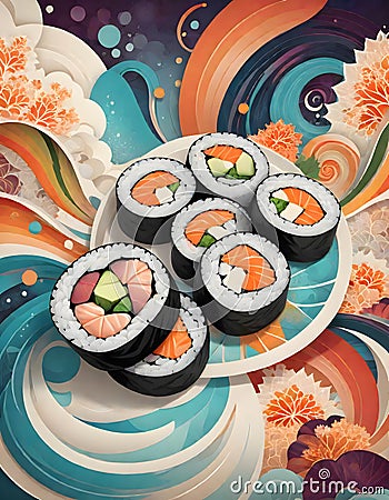 Vibrant Sushi Rolls, Generative AI Stock Photo