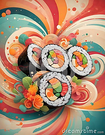 Vibrant Sushi Rolls, Generative AI Stock Photo