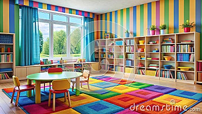 The Vibrant Tapestry of Knowledge: A Classroom Filled with Color and Pattern Generative AI Stock Photo