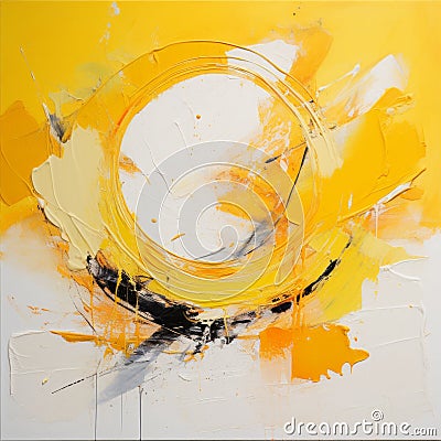 Mustard Yellow Abstract Circle Painting For Sale Stock Photo