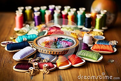 Vibrant Threads: A Creative Tapestry of Colors and Stitches Stock Photo