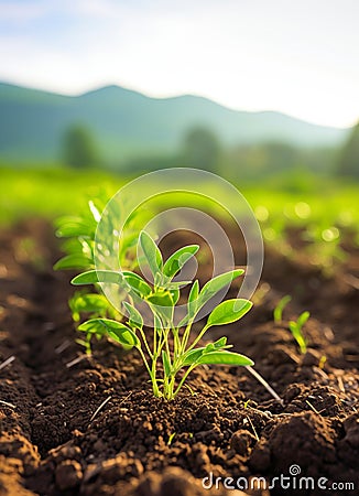 Unstoppable Growth: A Stunning Snapshot of Young Green Plants Flourishing in Rich Soil Stock Photo