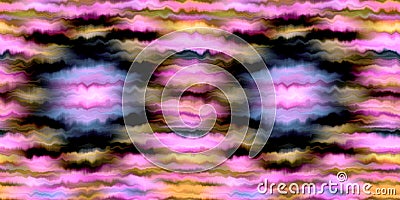 Vibrant tie dye wash seamless border. Blurry fashion effect summer hippy ribbon with space dyed streaks print. Stock Photo
