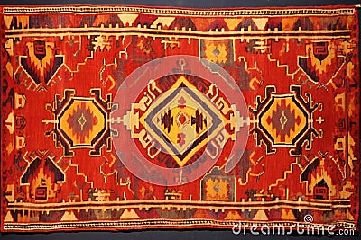 vibrant tribal rug with bold shapes and intricate details Stock Photo