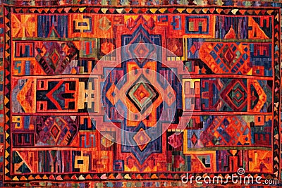 vibrant tribal rug with bold shapes and intricate details Stock Photo