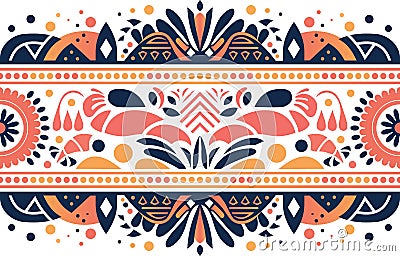 Vibrant Tribal Vector Print: Orange, Navy, Light yellow, and Dark pink. Vector Illustration