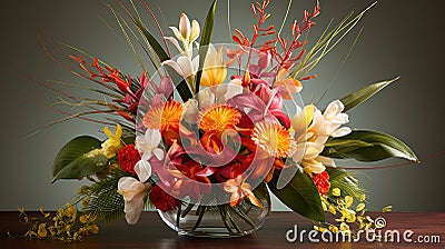 vibrant tropical flower arrangements Cartoon Illustration