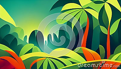 Vibrant Tropical Jungle Background Illustration Stock Photo