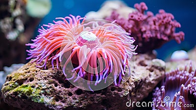 Vibrant tropical sea anemone in deep coral reef where colorful marine life thrives harmoniously Stock Photo