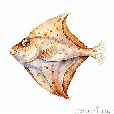 Watercolor Clipart Of A Turbot With White Background Cartoon Illustration