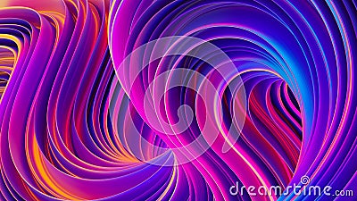 Vibrant twisted shapes in motion 3D abstract liquid ultra violet background Stock Photo