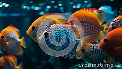 Vibrant underwater beauty school of multi colored fish in coral reef generated by AI Stock Photo