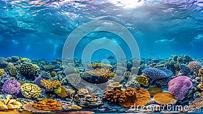 Vibrant underwater marine life in high resolution coral reef photo taken with fisheye lens Stock Photo