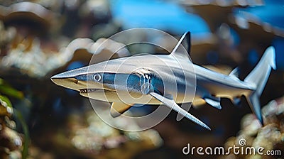 Vibrant underwater wildlife majestic shark in the deep blue ocean habitat, nature outdoor sea scene Stock Photo