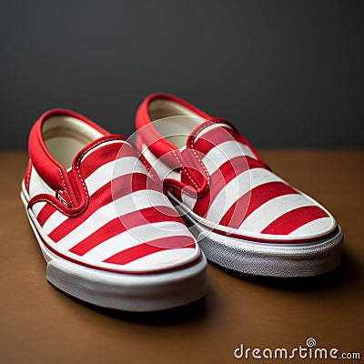 Vibrant Vans Slip Ons With White And Red Striped Pattern Stock Photo