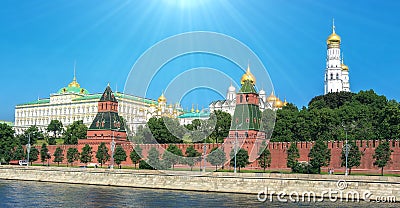 Vibrant view of Red walls of summer Kremlin Stock Photo