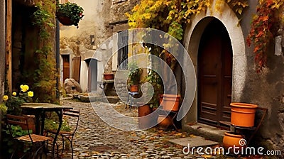 The Vibrant Village with Painted Shutter Doors Stock Photo