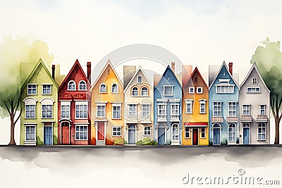 Vibrant Vistas: A Colorful Collection of Diverse Dwellings in a Cartoon Illustration