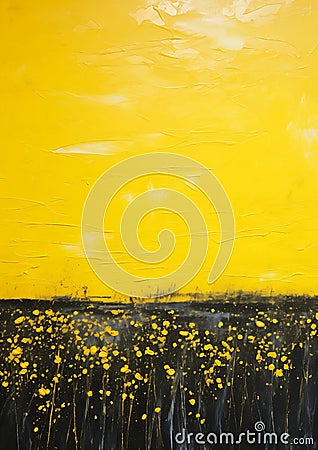 Vibrant Vistas: A Luminist's Dream of Yellow Fields, Black Skies Stock Photo