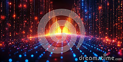 Vibrant visualization of quantum computing concepts in a digital landscape. Generative AI Stock Photo