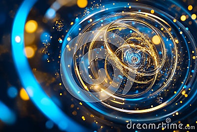 A vibrant visualization of quantum computing with swirling lights and dynamic particles Stock Photo
