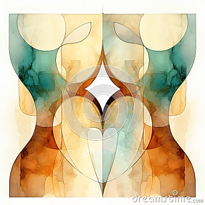 Vibrant Watercolor Illustration With Graphic And Symmetrical Shapes Stock Photo