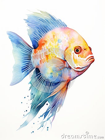 Vibrant Watercolor Illustration of an Oscar Fish AI Generated Cartoon Illustration