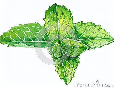 Vibrant watercolor painting of a fresh mint leaf cluster Stock Photo