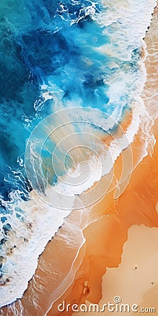 Vibrant Watercolors: Aerial View Of Waves On Orange Sand Beach Stock Photo