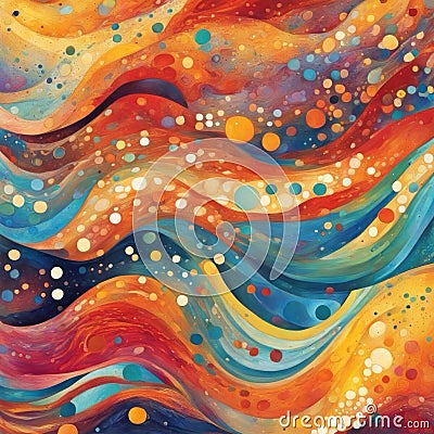 Vibrant waves of color and dots create a mesmerizing abstract composition Stock Photo