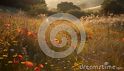 Vibrant wildflowers bloom in tranquil meadow scene generated by AI Stock Photo