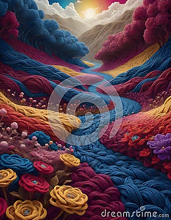 Vibrant Woolen Landscape with Undulating Shapes, Generative AI Stock Photo