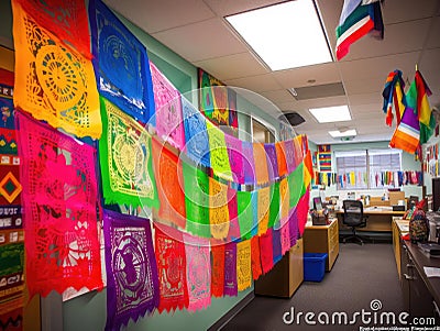 Colorful flags and art celebrate workplace diversity Stock Photo