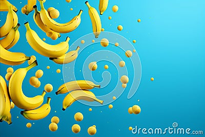Vibrant yellow bananas on solid blue background - simple abstract fruit art Stock Photo