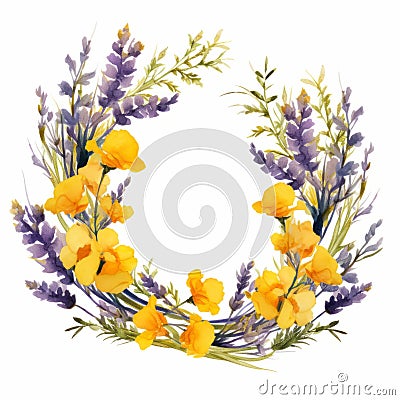 Vibrant Yellow Lavender Wreath - Watercolor Style - 8k Resolution Stock Photo