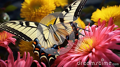 Vibrant Zbrush Art: Yellow And Black Butterfly On Flower Stock Photo